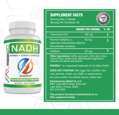 MAAC10 Caffeine Energy - Fast Acting Chewable Tablet with NADH