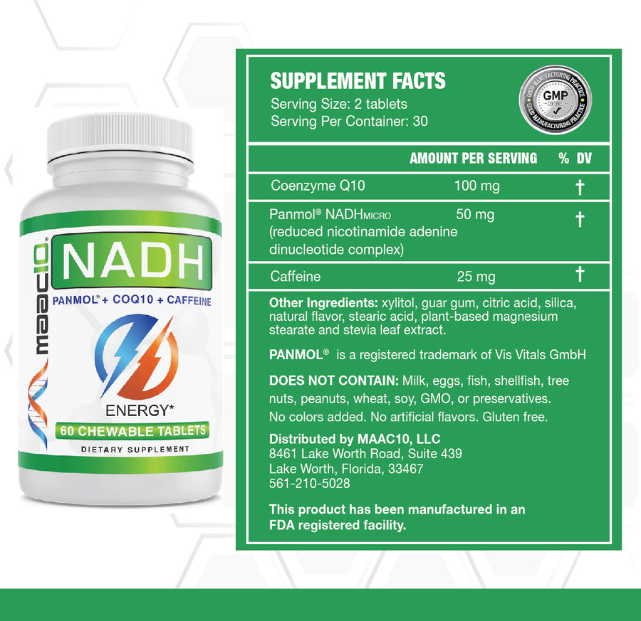 MAAC10 Caffeine Energy - Fast Acting Chewable Tablet with NADH