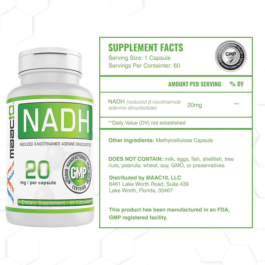 MAAC10 NADH 20mg Capsules 60 Count.