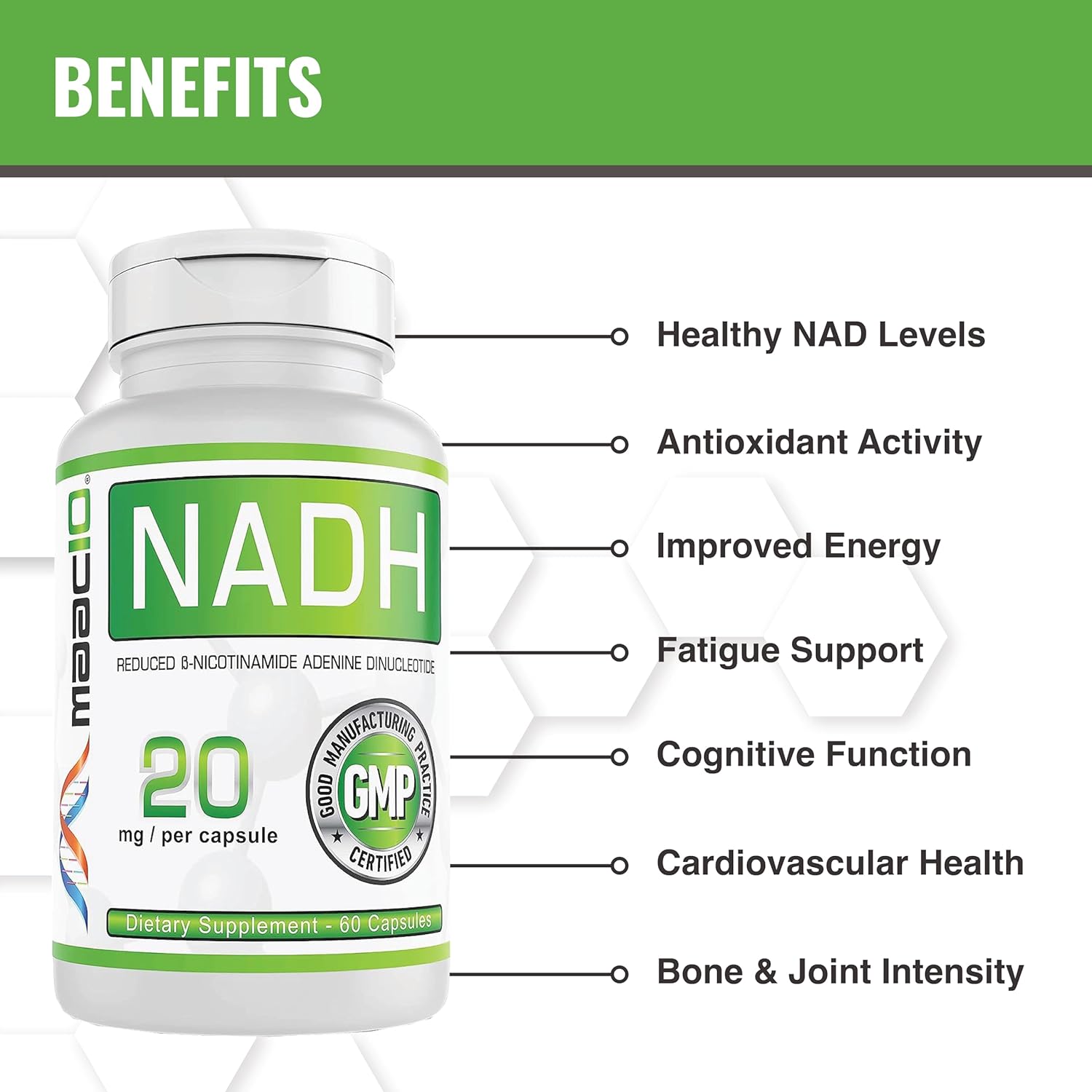 MAAC10 NADH 20mg Capsules 60 Count.