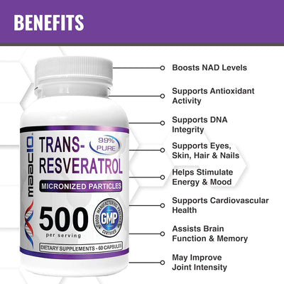 MAAC10 Trans Resveratrol 500mg Supplement (3-Pack)