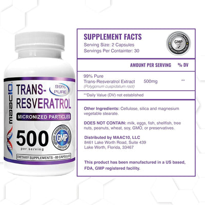 MAAC10 Trans Resveratrol 500mg Supplement