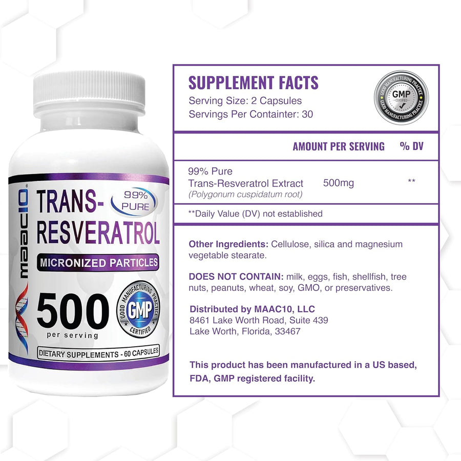 MAAC10 Trans Resveratrol 500mg Supplement