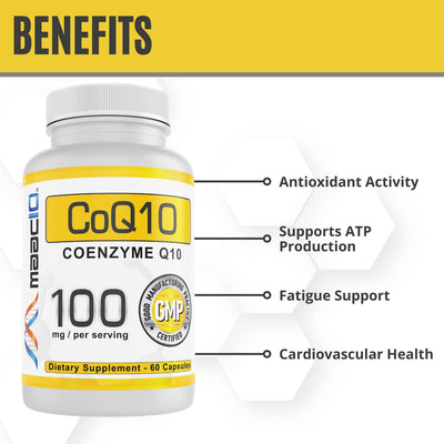 MAAC10 100mg CoQ10 (60 Capsules) | Antioxidant CoEnzyme Q10 for Energy Levels - Non-GMO, Gluten Free, Vegetarian (60 Day Supply)