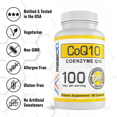 MAAC10 100mg CoQ10 (60 Capsules) | Antioxidant CoEnzyme Q10 for Energy Levels - Non-GMO, Gluten Free, Vegetarian (60 Day Supply)