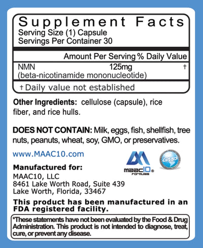 MAAC10 NMN 125mg NAD+ Support Supplement