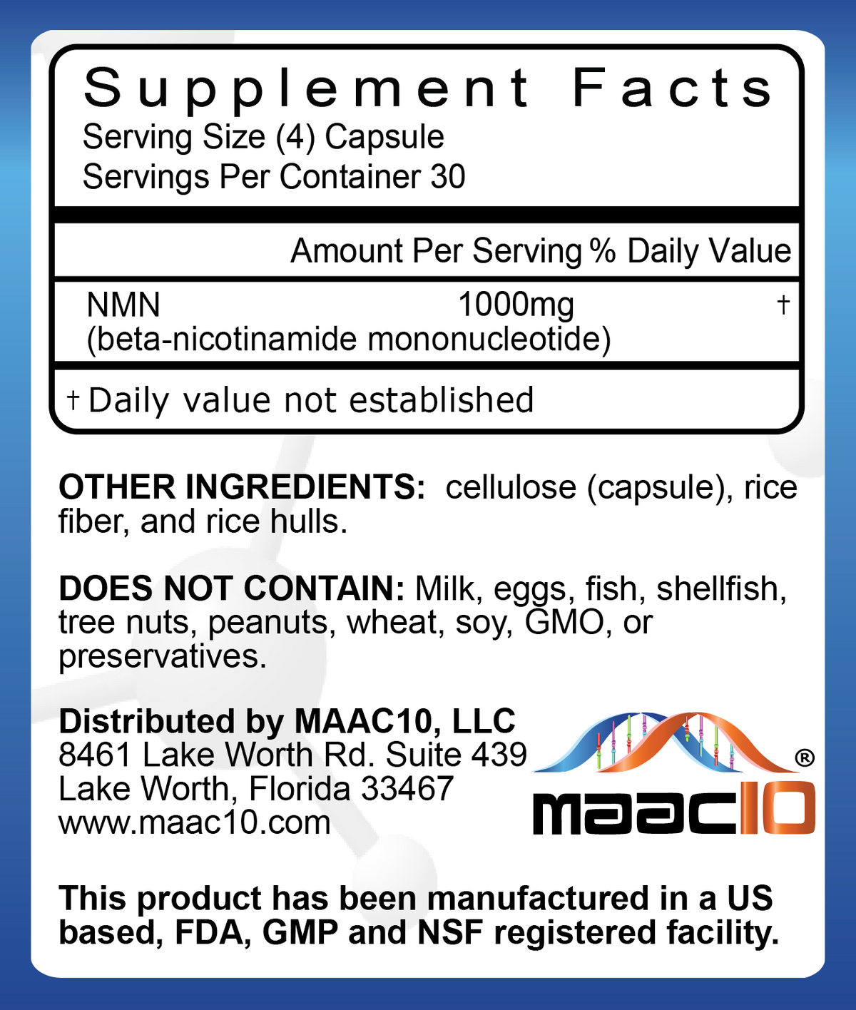 MAAC10 NMN 1000MG Serving NAD+ Supplement.